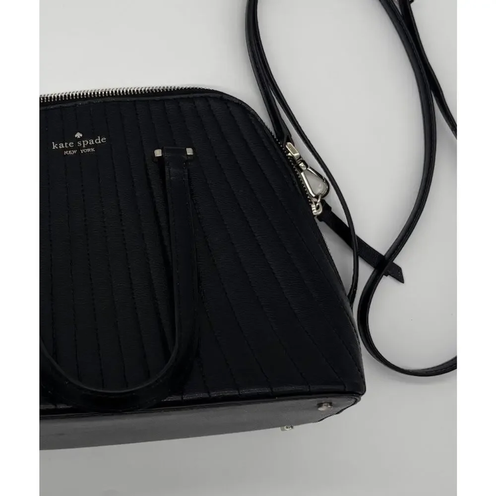 Kate Spade New York Women’s Black Quilted Satchel Top Handle Bag, Zip, Strap